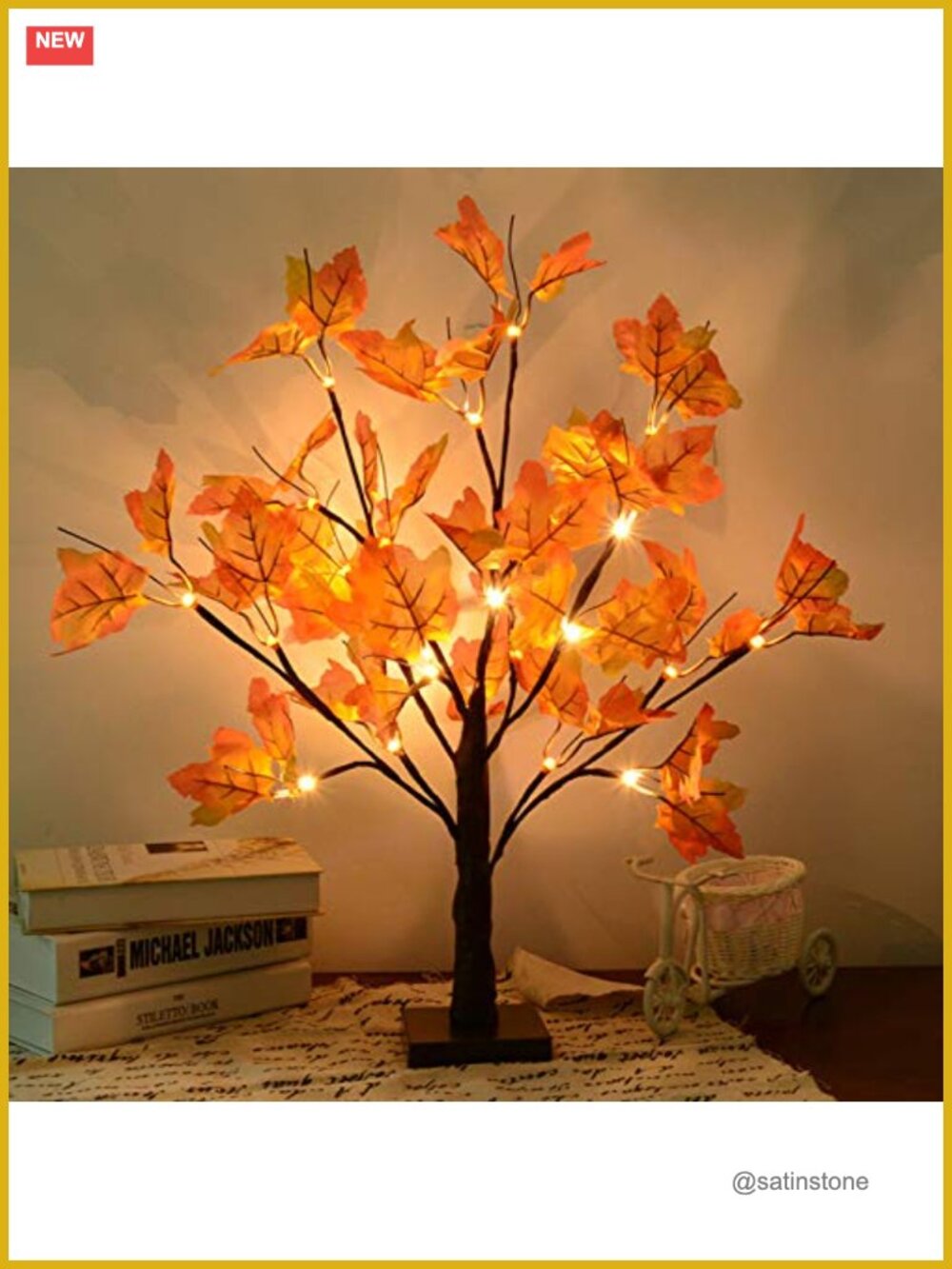 Lighted Artificial Maple Tree 24 LED Fall Decor Battery Operated Tabletop